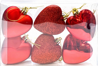 Набор елочных игрушек Сердце в ассортименте 6 см 6 шт./уп.
