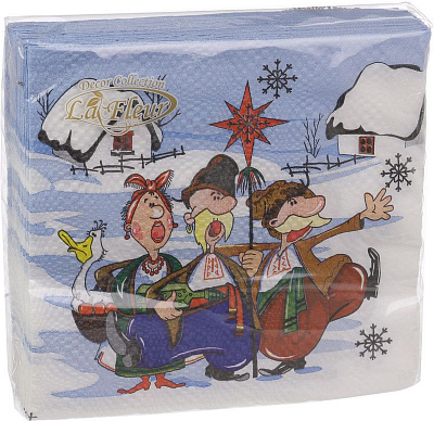 Салфетки столовые Рождественские гости 33х33 см белые с голубым 20 шт.