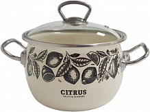 Каструля з кришкою емальована сферична 2,5 л Цитрус (молочна) Idilia