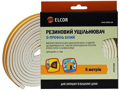 Ущільнювач самоклеючий D-подібний гумовий Elcor TEDW6 6 м білий