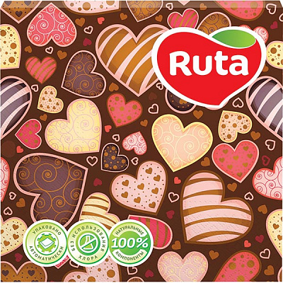 Салфетки столовые Ruta Сердце, с печатью ароматизированные 33х33 см красный 20 шт.