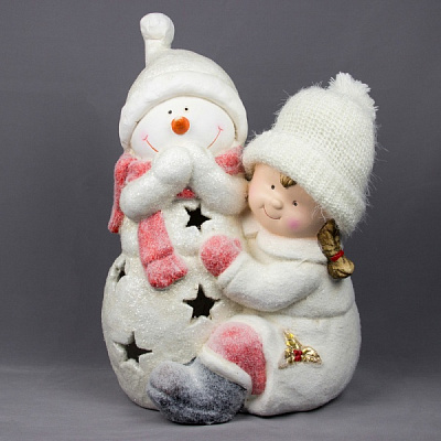 Декоративная фигура Девилон Девочка и Снеговик 920081 светодиодная (LED) 