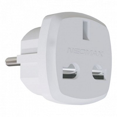 Переходник британский стандарт Neomax с заземлением 1 гн. белый NX1029 