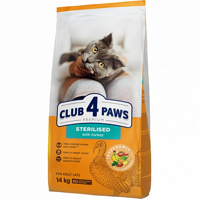 Корм сухой для стерилізованих кошек Club 4 Paws с индейкой 14 кг