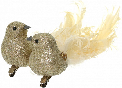 Новорічна декорація Пташки золоті 14 см