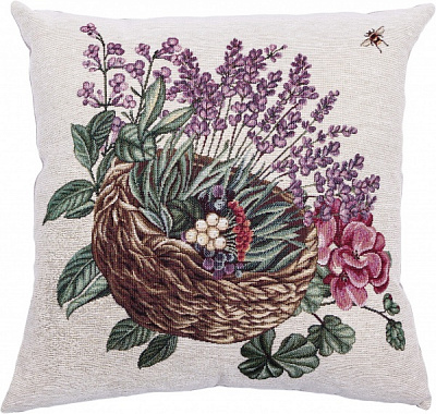 Подушка Лавандовое поле Корзина лаванды 45x45 см разноцветный Прованс 