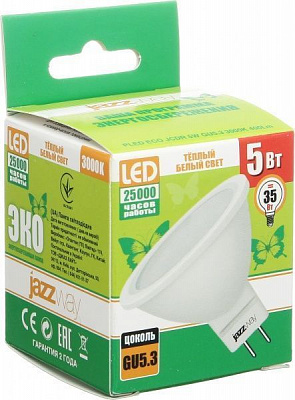 Лампа светодиодная Jazzway Pled Eco 5 Вт MR16 матовая GU5.3 220 В 3000 К 1037077 