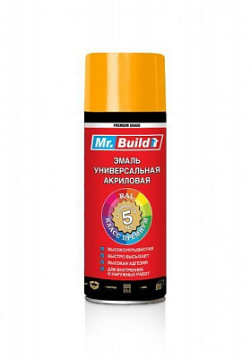 Эмаль аэрозольная Mr.Build универсальная акриловая RAL 1028 дынно-жёлтый глянец 400 мл