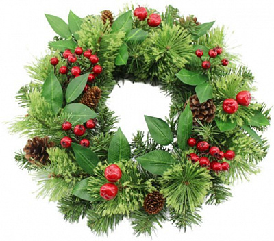 Венок новогодний декорированный ягодами и шишками d400 мм W06-18S16/17 