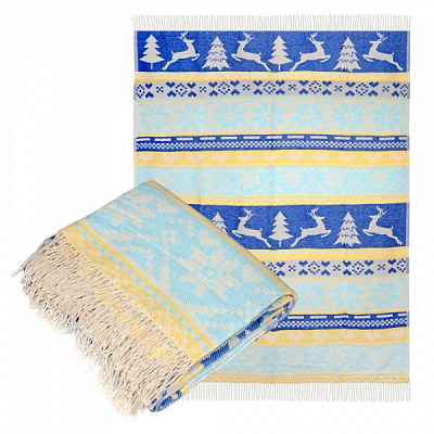 Плед хлопковый Рождественская колекция 5 140x200 см желто-синий Ярослав 