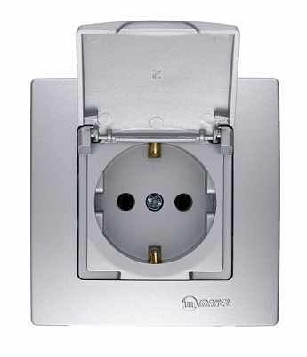 Розетка с заземлением Makel Lillium Natural Kare с крышкой IP20 серебро 32065029