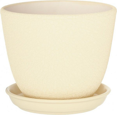 Горщик керамічний Оріана-Запоріжкераміка Кедр №2 шовк бежевий круглий 2,2л бежевий (019-2-118)