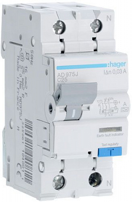 Дифференциальный автомат Hager 1+N 25A 30 mA С 6 КА A 2м AD975J