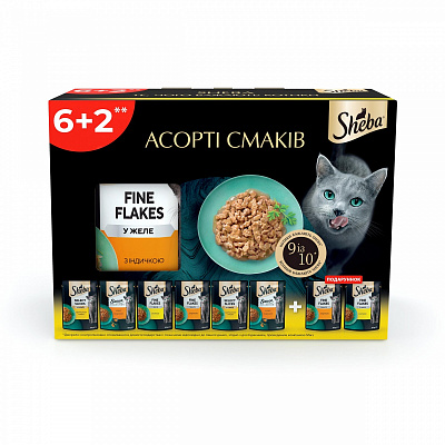 Корм вологий для котів Sheba промо набір мікс з птиці 6+2 х 85 г