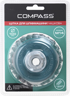 Щетка для шлифмашины чашечная 100 мм M14 сталь усиленная Compass