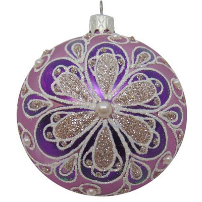 Шар новогодний d80 розовый с рисунком 9779 