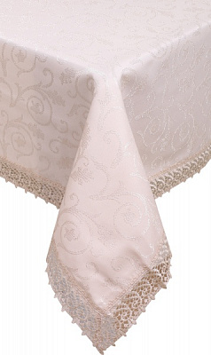 Скатерть с гипюром KDK прямоугольная 160x220 см бежевый Karna 
