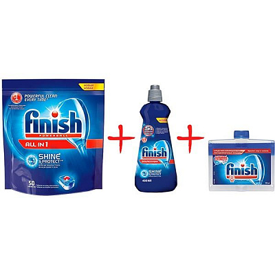 Средство для посудомоечных машин Calgonit Finish Tabs All in 1 50 шт + ополаскиватель + очиститель