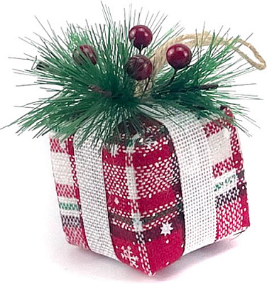 Підвіска пінопластова Подарунок 1 з хвойним декором клітка 9 см біло-червоно-зелений SDK2214506-A