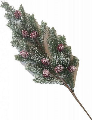 Декорація новорічна Гілка хвойна з шишками засніжена 86 см RS1Z2115