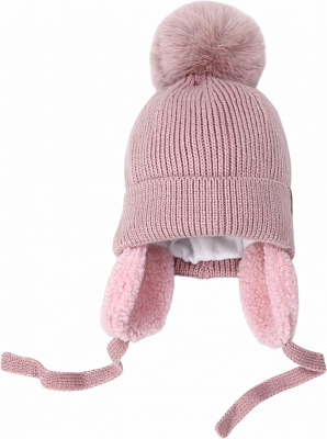 Шапка HW детская вязаная с веревочками р.50-52 розовый