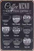 Табличка жерстяна друкована Coffee Menu 30x20 см чорний матовий 