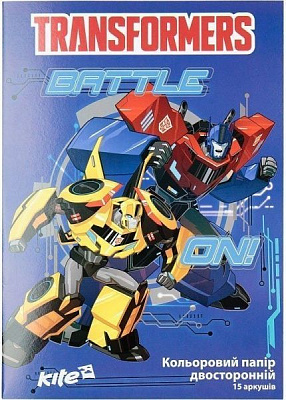 Бумага цветная А4 двусторонняя 15 листов Transformers TF17-250 KITE