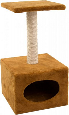 Кігтеточка Природа Д11 з будкою 36х36х65 см Коричнева/Бежева
