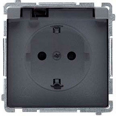 Розетка із заземленням Simon Basic з кришкою сталь BMGSZ1B.01/21a