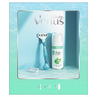 Подарочный набор для женщин Gillette Venus Smooth: Бритвенная ручка + 2 сменные кассеты + Гель для бритья Satin Care 75 мл