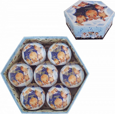 Набір ялинкових куль в подарунковій коробці Янголята синій d7,5 мм 7 шт./уп.