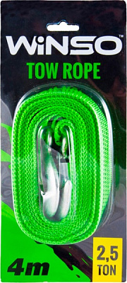 Трос буксирувальний WINSO 4 м 2,5 т з металевими гачками (30 шт/уп) 132540 зелений