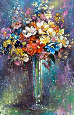 Репродукция Букет в высокой вазе 50x80 см Арт Фемелі 