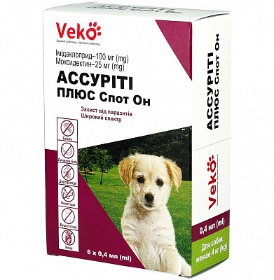 Капли противопаразитарные VEKO Ассурити Плюс Спот Вон для собак до 4 кг
