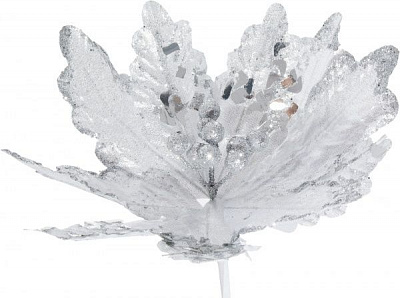 Декорация новогодняя Цветок пуансеттия 25 см серебристая ELY15131 