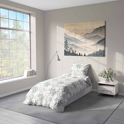 Комплект постільної білизни POETRY 1,5 білий із зеленим UP! (Underprice)