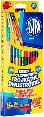 Олівці кольорові двосторонні 12 шт. 24 кольорів Астра