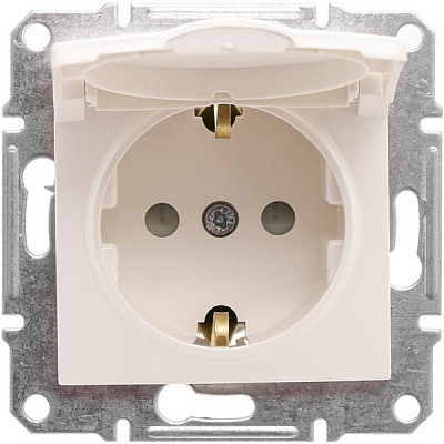 Розетка с заземлением Schneider Electric Sedna 16 А 250 В со шторками с крышкой кремовый