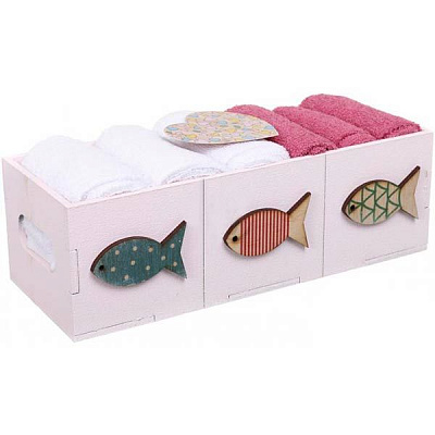 Набор полотенец в корзинке Fish 6 шт 30x30 см розовый с белым