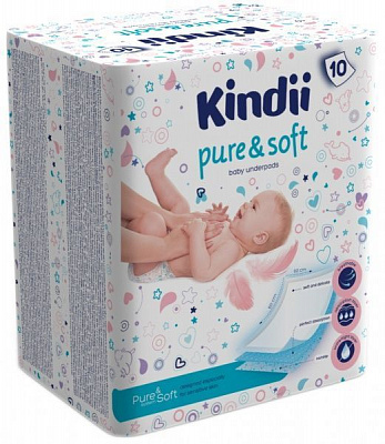 Пеленки одноразовые Kindii Pure & Soft 10 шт. 60х60 см белый 