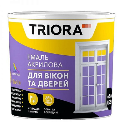 Емаль Triora для вікон та дверей акрилова біла напівглянець 0,75л