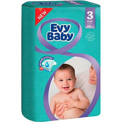 Подгузники Evy Baby эконом упаковка 3 5-9 кг 46 шт.