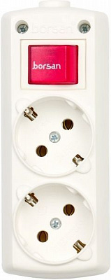 Колодка Borsan с выключателем с заземлением 2 гн. белый BR.1562-0 