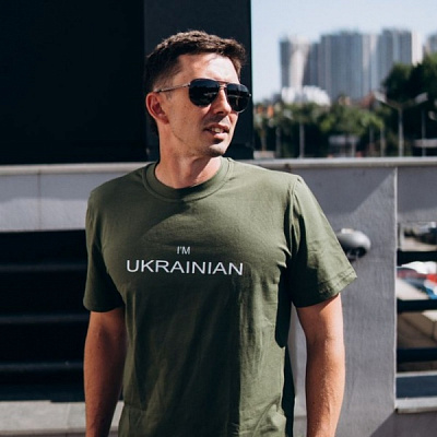 Футболка LOGOS з білим написом Ukrainian 04-09-00-0023 р.L хакі