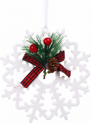 Елочная игрушка снежинка с декором пластиковая белая 12 см HFK8047 1 шт. 