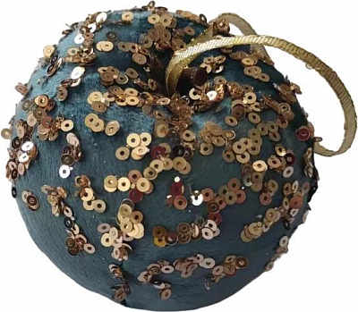 Подвеска декорированная яблоко с пайетками 9 см сизо-золотой 23Q1078 / 23Q1410