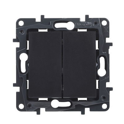 Переключатель проходной двухклавишный Niloe Step 863508 без подсветки черный