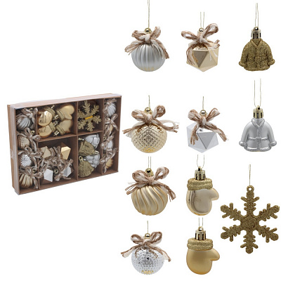 Ялинковий набір Chomik мікс срібло/шампань d 5 мм 5 см 24 шт./уп.