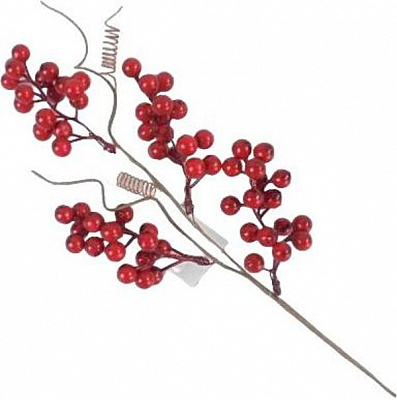 Декорация новогодняя ветка с ягодами и завитками красный 30 см RS1Z2968
