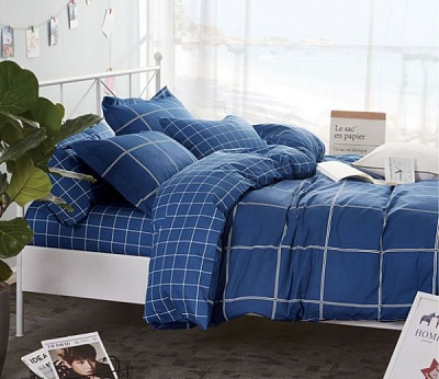 Комплект постельного белья Navy check 2.0 синий в клетку La Nuit 